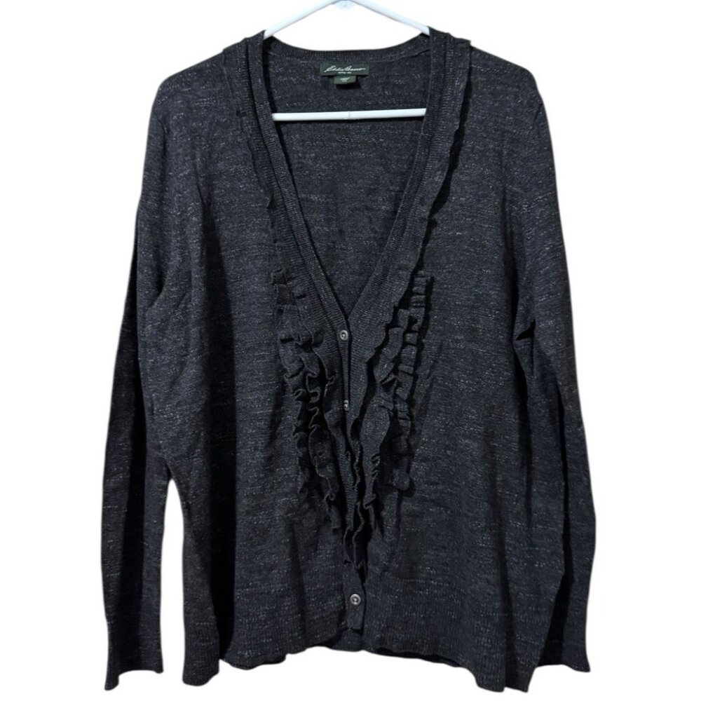 Eddie Bauer V-neck Cardigan Sweater‎ Women Size XXL Button Down Ruffles Cotton